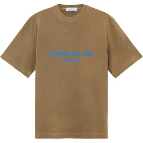 STONE ISLAND MARINA T Shirts Men's Hu Tao Brown Crew Neck Moderate Straight Fit
