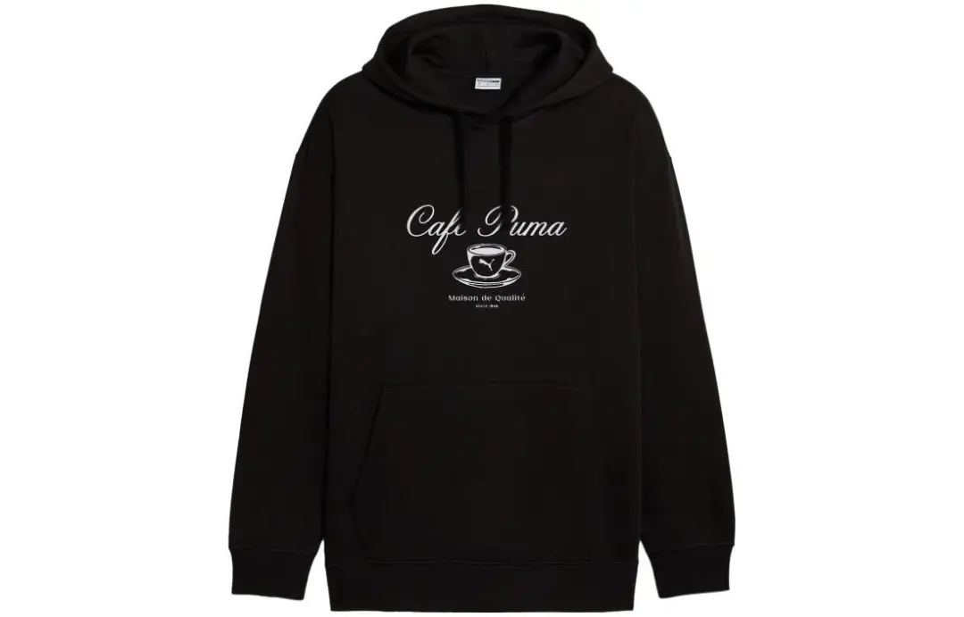 PUMA Classics Cafe Hoodie Fl Sweatshirts Men's Black Hooded Moderate Regular