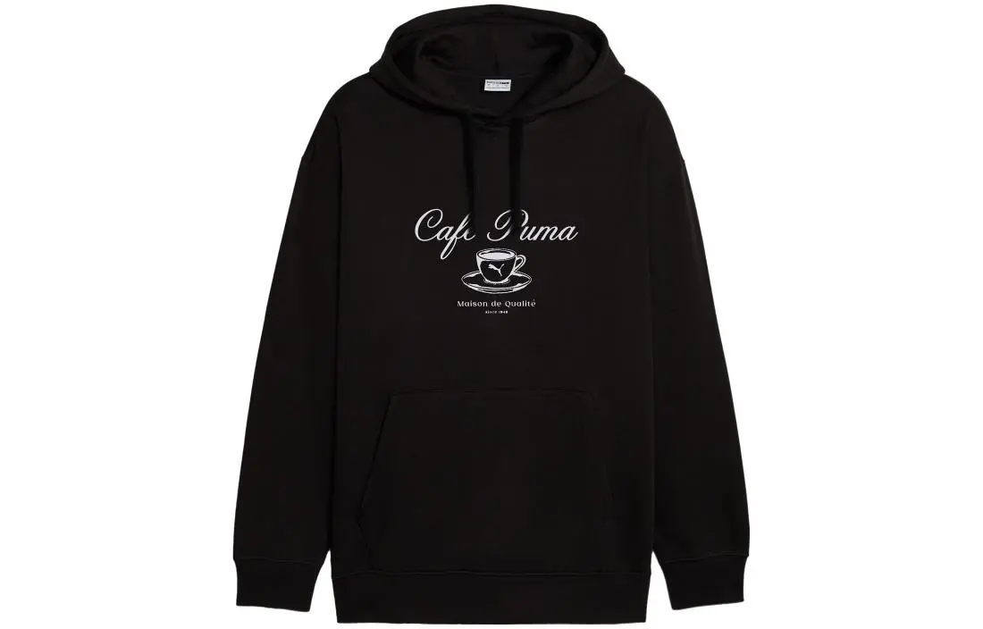 PUMA Classics Cafe Hoodie Fl Sweatshirts Men's Black Hooded Moderate Regular