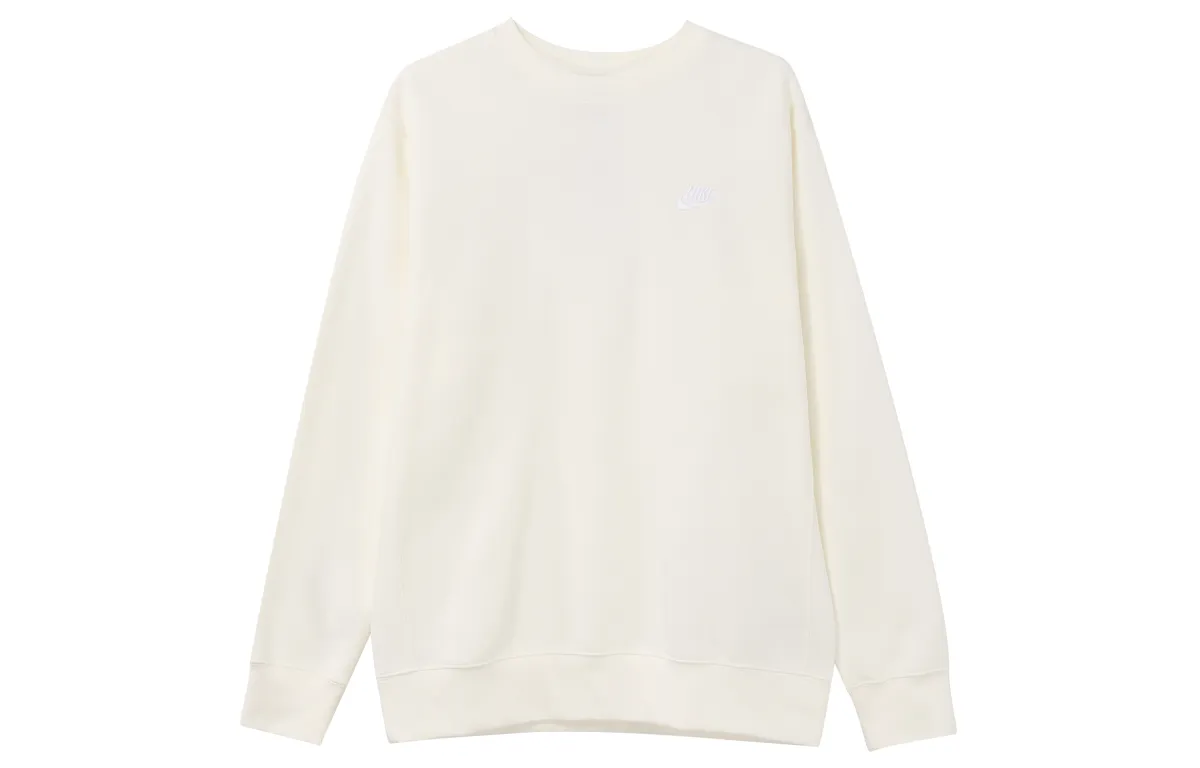 Nike Sportswear Club Fleece Solid Color Crew Neck Casual Fleece Lined Without Hood Sweatshirt Men's Sail White