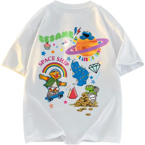 SESAME STREET T Shirts Unisex Crew Neck Thin Straight Fit