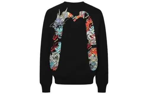 EVISU Sweatshirts Men's Black Crew Neck Moderate Regular