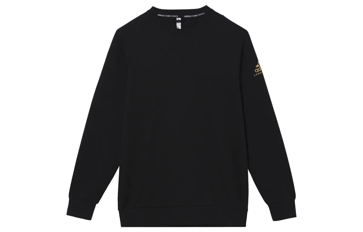 Adidas Sweatshirts Unisex Black Side Gold Logo Crew Neck Moderate Straight Fit
