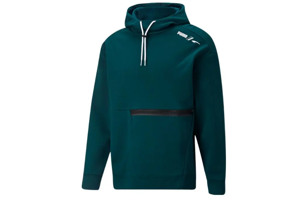 PUMA Sweatshirts Men's Green Hooded Moderate Mock Two-Piece