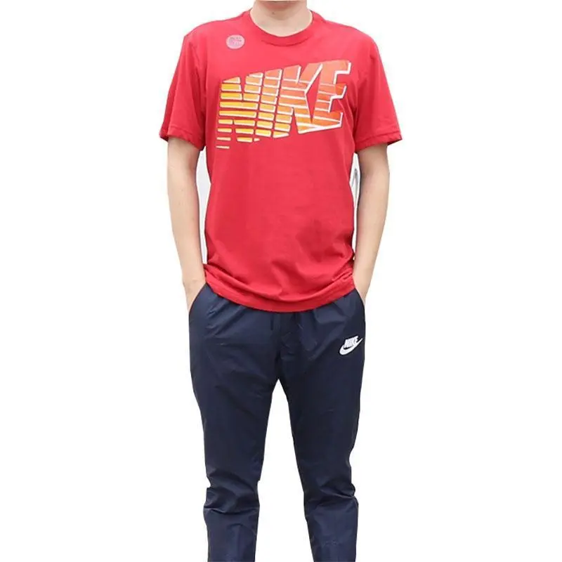 Nike T-Shirts Men's Red Crew Neck Thin Straight Fit