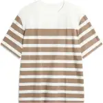 Li Ning Sports Trendy Collection T Shirt Men's Ivory Cocoa Brown Stripes