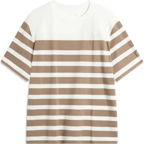 Li Ning Sports Trendy Collection T Shirt Men's Ivory Cocoa Brown Stripes