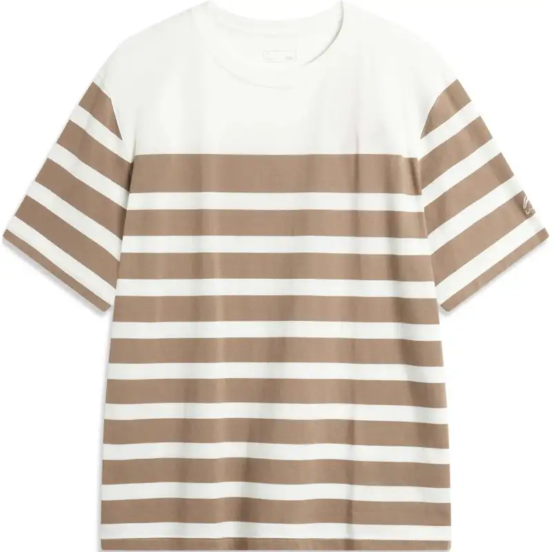 Li Ning Sports Trendy Collection T Shirt Men's Ivory Cocoa Brown Stripes