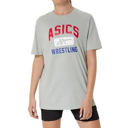 ASICS T Shirts Unisex Gray Crew Neck Moderate Straight Fit