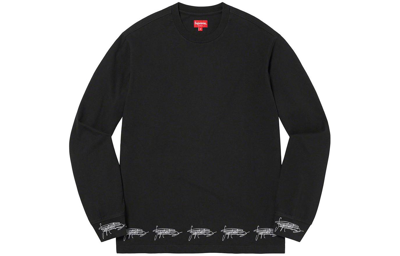 Supreme FW22 Week 16 Signature L/S Top hem letter embroidered round neck pullover loose American trendy sweatshirt, same style for men and women