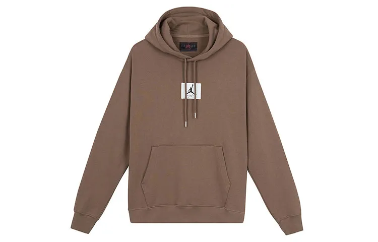 Jordan Solid Color Logo Label Drawstring Hooded Fleece Lined Long Sleeved Sweatshirt Men's Light Umber