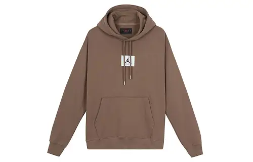 Jordan Solid Color Logo Label Drawstring Hooded Fleece Lined Long Sleeved Sweatshirt Men's Light Umber