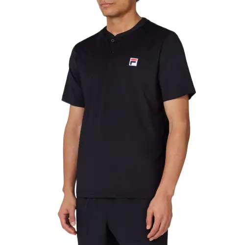 FILA T Shirts Men's Black Henry Collar Moderate Straight Fit