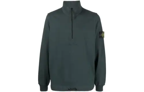 STONE ISLAND Sweatshirts Men's Olive Green Stand Collar Moderate Regular