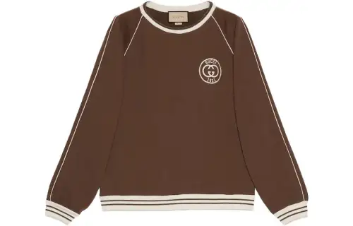 GUCCI Sweatshirts Men's Brown Crew Neck Moderate Regular
