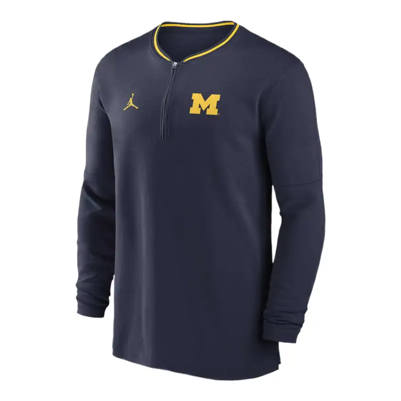 Jordan Michigan Wolverines Sideline Coach Men's Jordan Dri FIT College 1/2 Zip Long Sleeve Top
