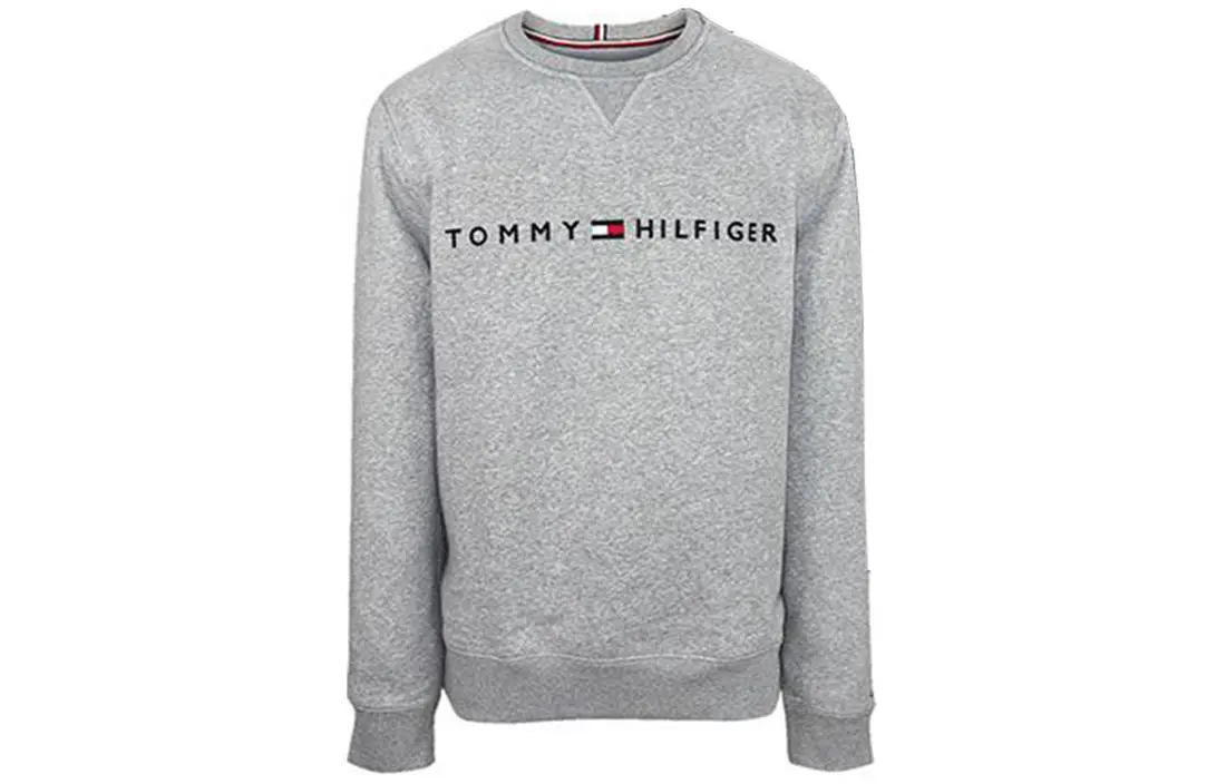 Tommy Hilfiger Letter Crew Neck Pullover Fleece Lined Long Sleeved Sweatshirt Men's Gray