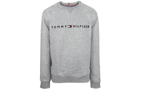 Tommy Hilfiger Letter Crew Neck Pullover Fleece Lined Long Sleeved Sweatshirt Men's Gray