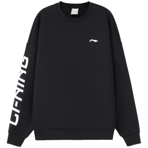 Li Ning Training Collection Logo Print Fleece Lined Thermal Pullover Sweatshirt Unisex Black