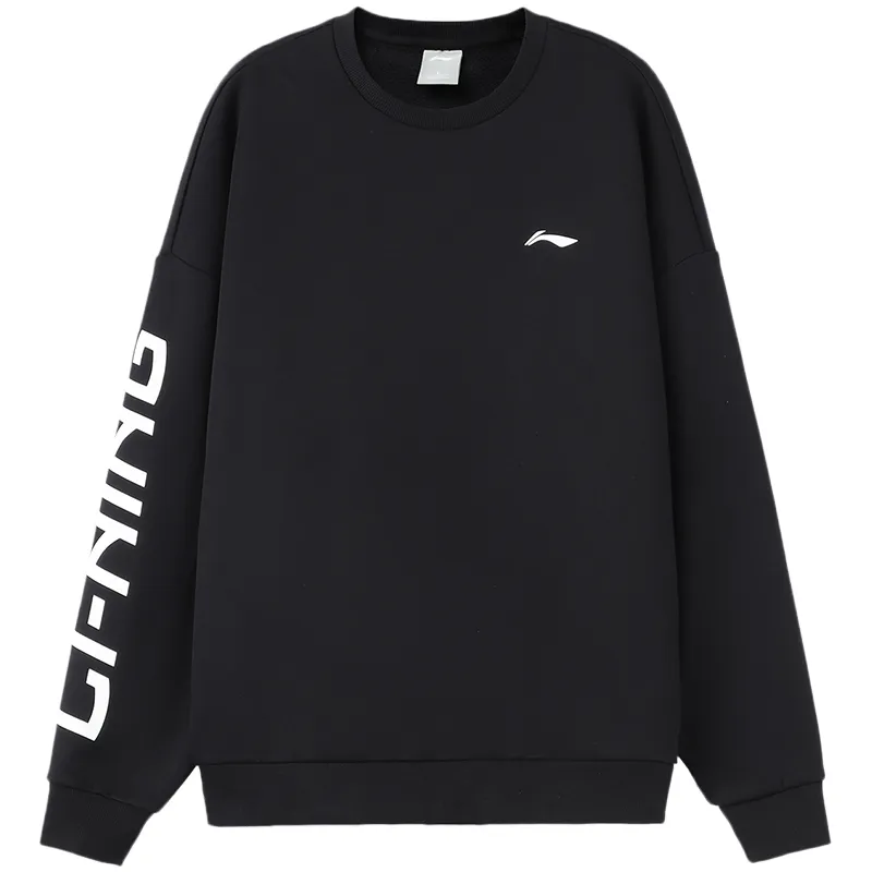 Li Ning Training Collection Logo Print Fleece Lined Thermal Pullover Sweatshirt Unisex Black