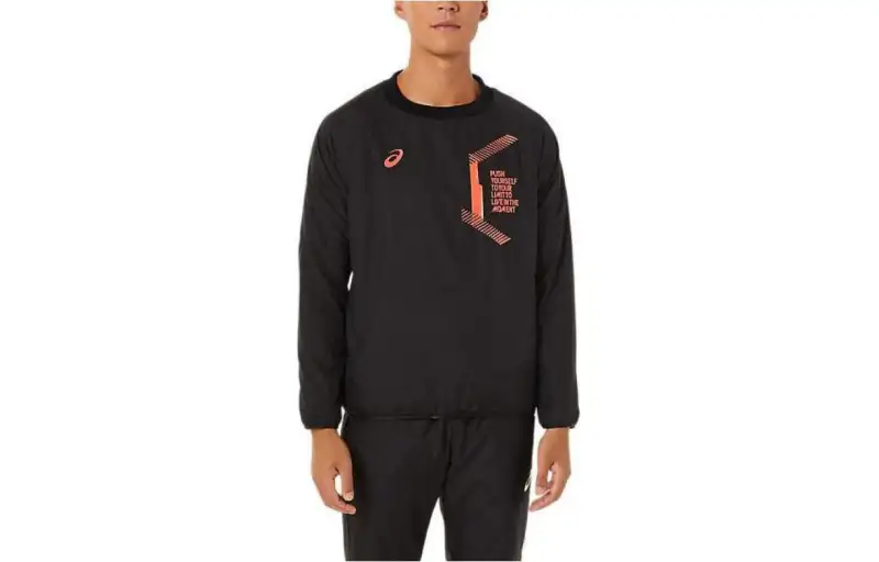 ASICS Sweatshirts Men's Black Crew Neck Moderate Regular