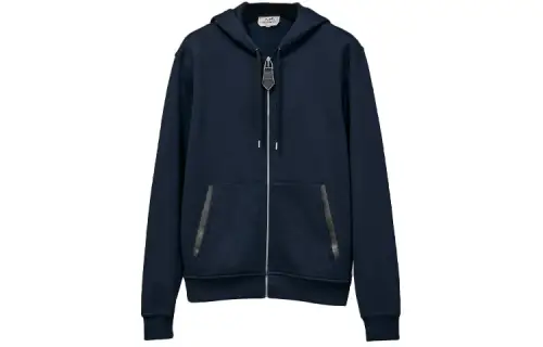 HERMES Sweatshirts Men's Dark Blue Hooded Moderate Cardigan