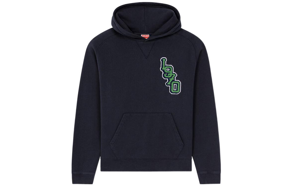 KENZO X Nigo joint model FW22 University campus series solid color tiger head embroidered hooded long-sleeved sweatshirt men's dark blue