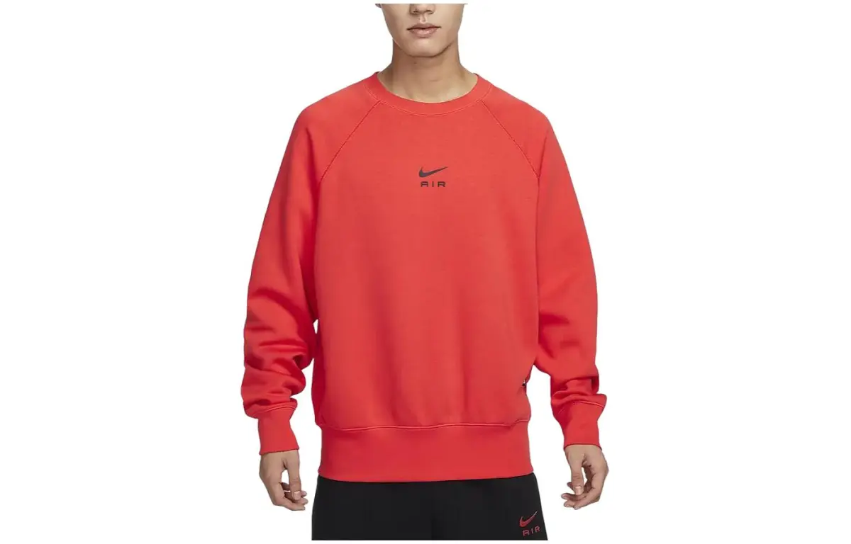 Nike Air Solid Color Crew Neck Fleece Lined Casual Loose Fit Sweatshirt Men's Light Red