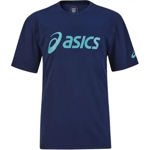 ASICS T Shirts Unisex Blue Crew Neck Moderate