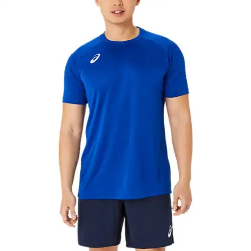 ASICS T Shirts Unisex True Blue Crew Neck Moderate