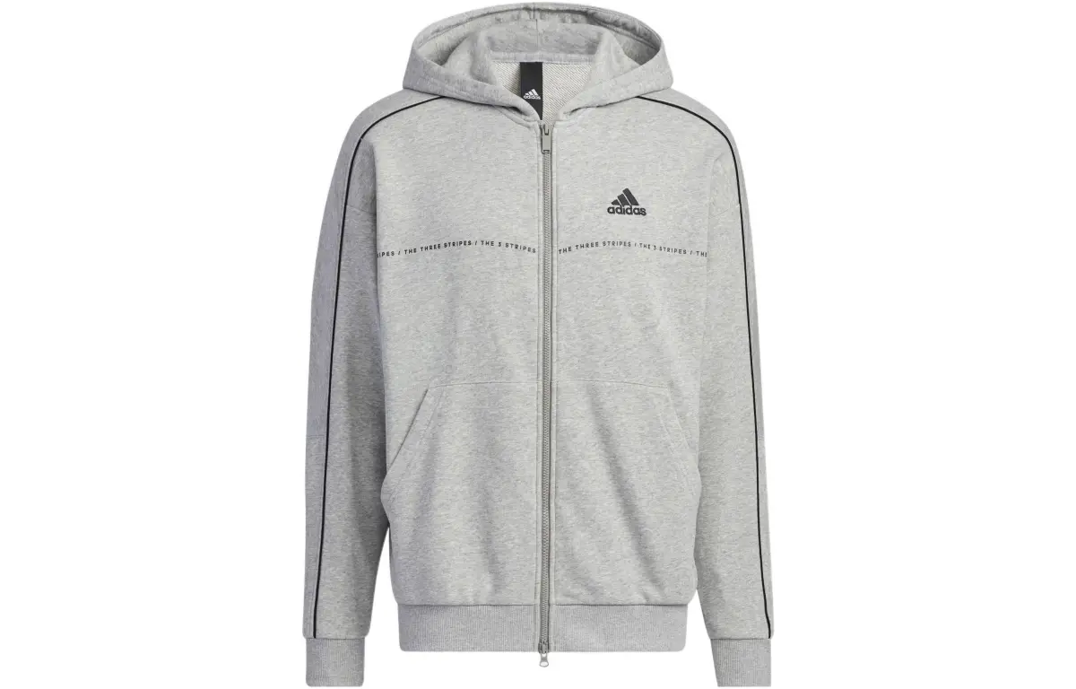 Adidas Sweatshirts Unisex Gray Hooded Moderate Cardigan