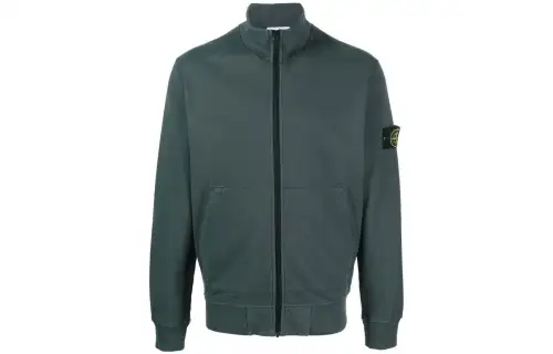 STONE ISLAND Sweatshirts Men's Light Green Stand Collar Moderate Cardigan