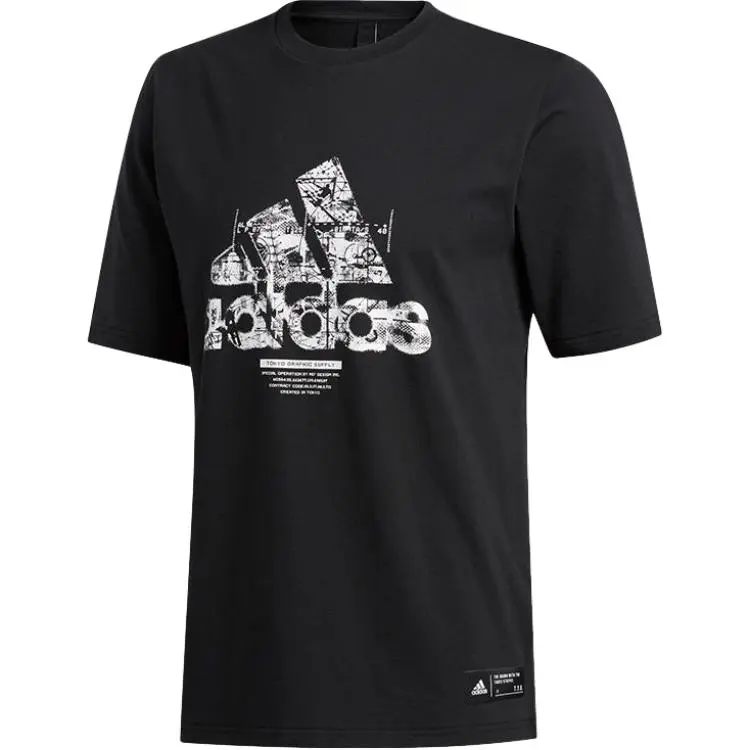 Adidas T-Shirts Men's Black Crew Neck Moderate Straight Fit