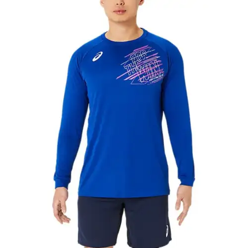 ASICS T Shirts Men's True Blue Crew Neck Moderate