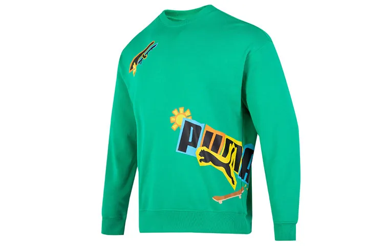 PUMA Sweatshirts Men's Green Crew Neck Moderate Regular