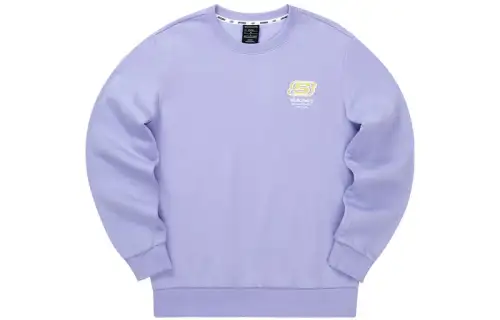 Skechers Colorful Letter Print Fleece Lined Knitted Fabric Pullover Sweatshirt Unisex Sweet Lavender