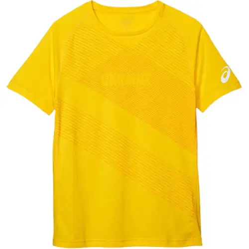 ASICS T Shirts Men's Yellow Crew Neck Moderate Straight Fit