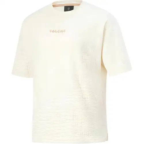 Li Ning T Shirts Men's Ecru Crew Neck Moderate
