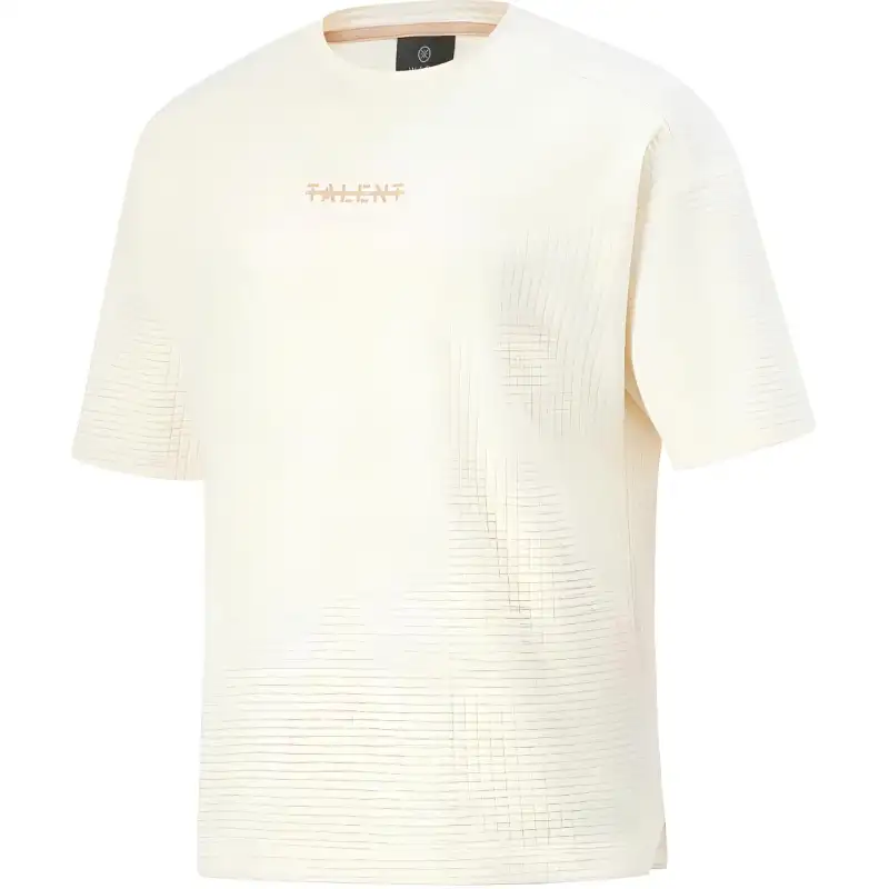 Li Ning T Shirts Men's Ecru Crew Neck Moderate
