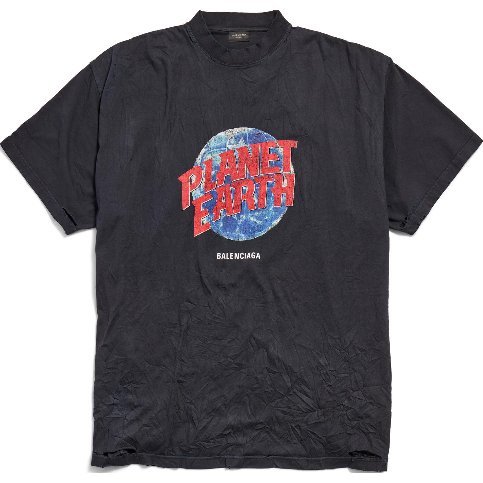 Мужская футболка Balenciaga Planet Earth Logo (черная)