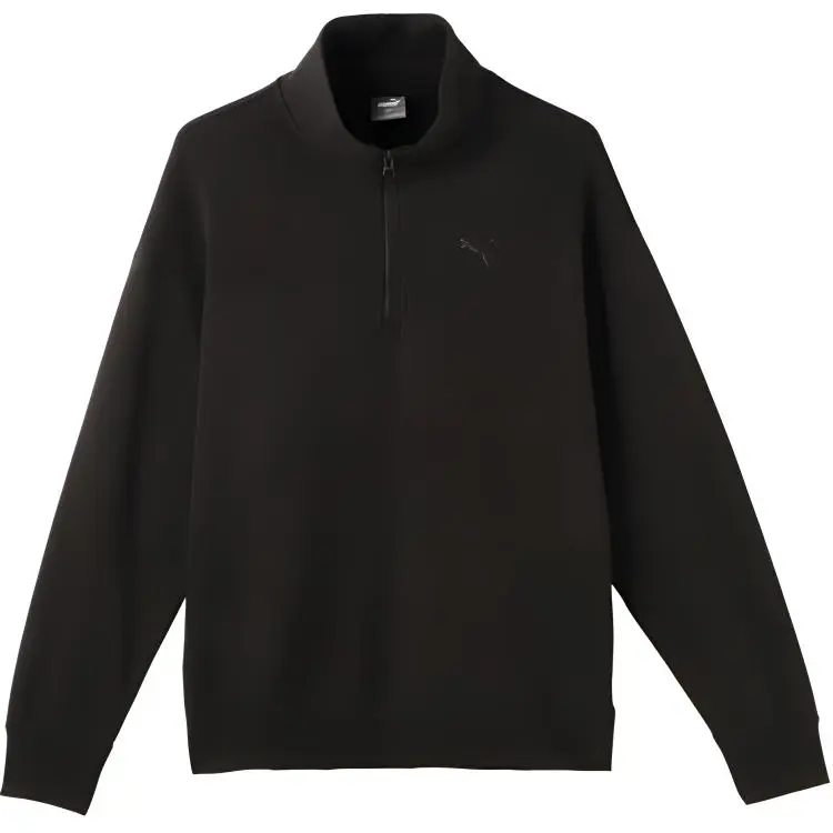 PUMA Retro Sports Casual Half Zip Semi Open Collar Fleece Lined Sweatshirt Unisex Black