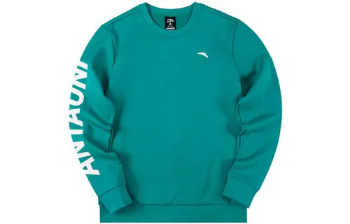 Anta Life Collection Casual Sports Letter Logo Print Fleece Lined Pullover Sweatshirt Men's Vintage Green