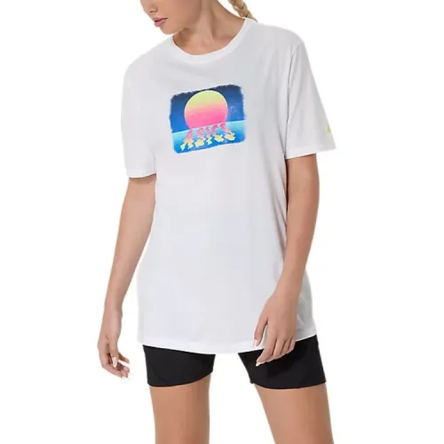 ASICS T Shirts Unisex White Crew Neck Moderate Straight Fit