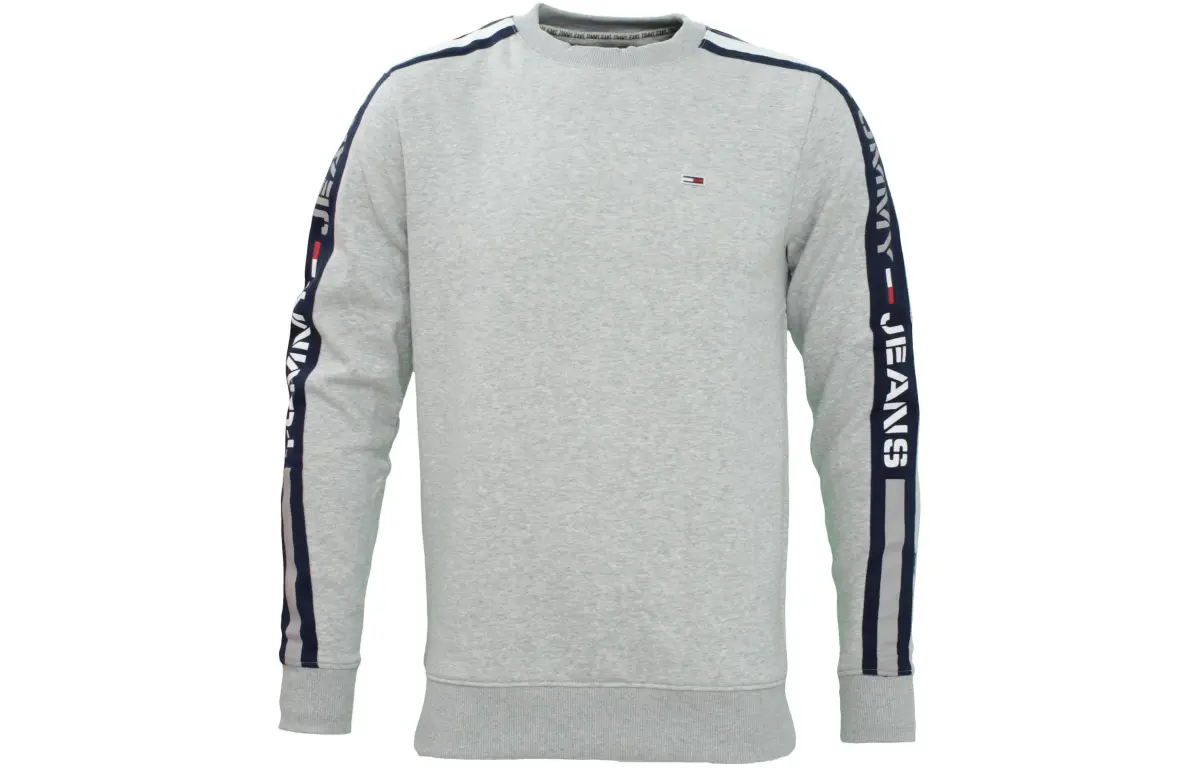 Tommy Hilfiger Letter Crew Neck Fleece Lined Long Sleeved Sweatshirt Men's Gray