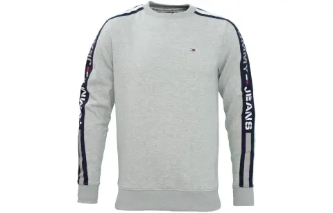Tommy Hilfiger Letter Crew Neck Fleece Lined Long Sleeved Sweatshirt Men's Gray