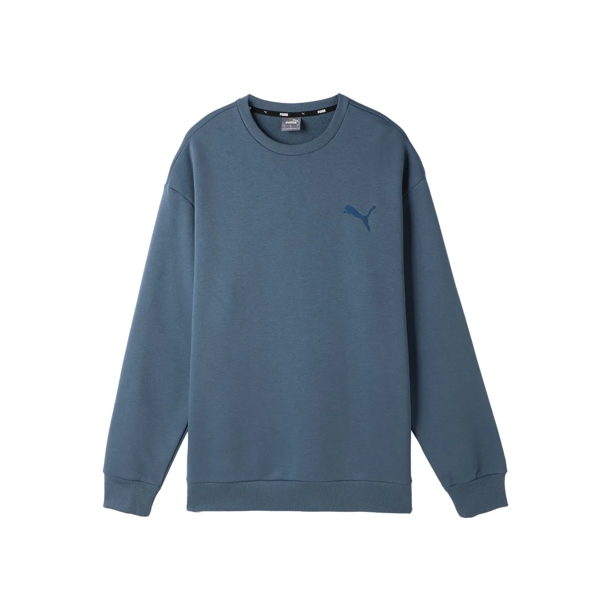 PUMA ELEVATED CREWNECK FL Solid Color Casual Fleece Lined Crew Neck Long Sleeved Shirt Sweatshirt Men's Midnight Blue