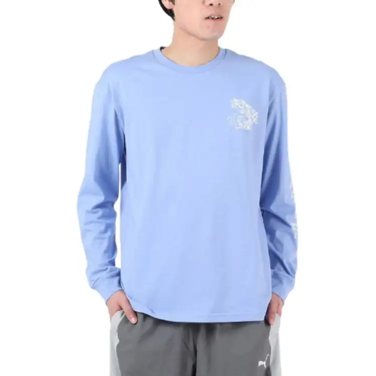 PUMA T Shirts Men's Blue Crew Neck Moderate Straight Fit