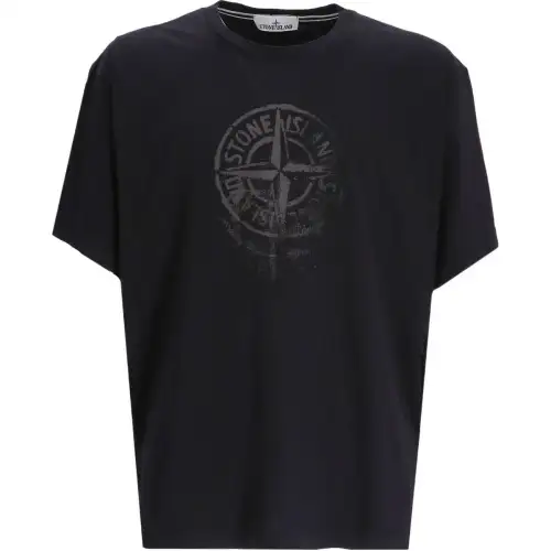 STONE ISLAND T Shirts Men's Black Crew Neck Moderate Straight Fit