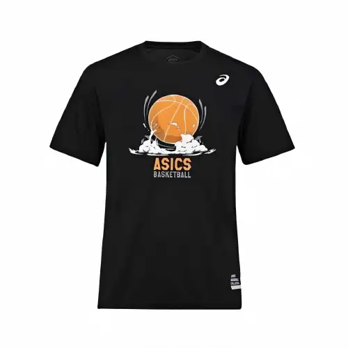 ASICS T Shirts Men's Black Crew Neck Moderate