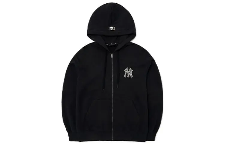 MLB New York Yankees FW22 Logo Print Hooded Zippers Long Sleeved Fleece Lined Sweatshirt Unisex Black